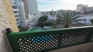 Teasing His Big Cock on Our Hotel Balcony