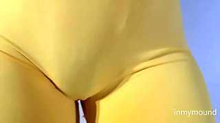 My Camel Toe In A Yellow Gym Leggings