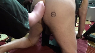 Male Slave Anally Foot Fucked by Lady Diva Cane Wearing Silicone Socks