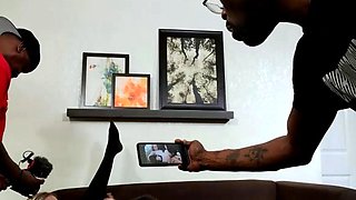 VIP threesome with blonde and brunette sharing hard cock