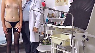 Hot brunette in stockings fingering and toying pussy