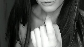 Small titted brunette teen fingering on the bed
