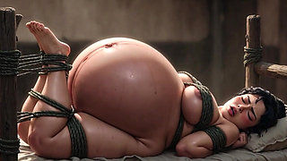Poor Pregnant Girl Tied up - Massive Belly & Horny in Bondage
