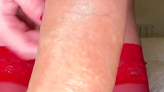 Onlyhands: Red Dress Handjob Ended on Her Big Tits