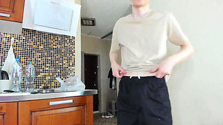 Skinny Twink Evgeny Jerks off Big Dick Before Studying