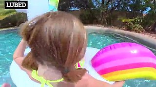 Redhead Slut Gets Facial Cumshot and Creampie by Big Cock at Pool