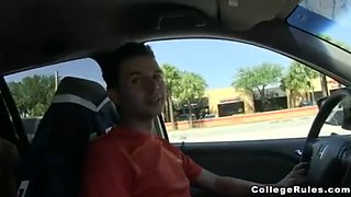 Real college teens get wild in the car, sucking and fucking hard