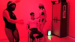 Shy Birthday Boy Gets a Sensual Dance From Two Sluts in Lingerie