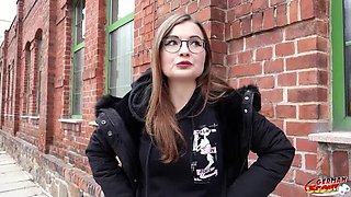 German Scout Casting Couch: Tiny Emily with Glasses Gets Fucked Hard - Big Natural Tits Teen Blowjob & Orgasm