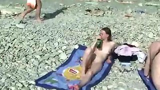 Fully naked girls at the beach drinking and having fun