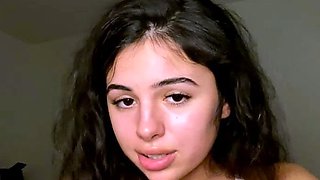 Amateur young brunette enjoys dildo on solo masturbation