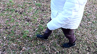 Train Goes by While Slapping Her Tits and Vagina