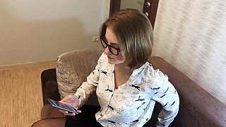 Slutty secretary start rubbing her clit at work and gets caught by the boss