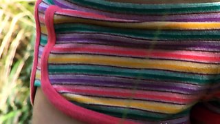 Amateur model in public nudity and outdoor dildo