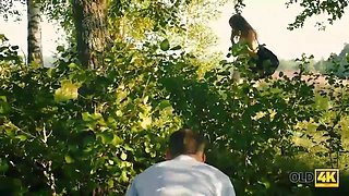 Old4k. cutie sucks older cock and gets it in her tiny snatch outdoors