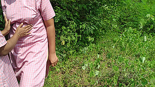 College Student with Uniform Lesbian Outdoor