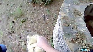 Stretching Her Asshole In The Park Always Feels Good As The Skinny Blonde Milf Moans