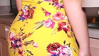 Big Booty MILF Gets Dressed Pulled up & Fucked in the Kitchen by Her Son's Friend