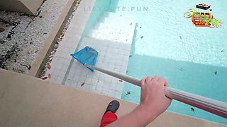 Petite Redhead Gets Fucked Hard by Pool Cleaner