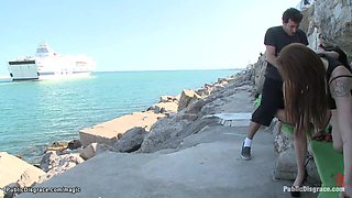 Spanish slut bound and fucked in public