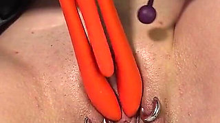 My Pierced Pussy Taking This Orange Toy Deep… so Wet and Creamy Already