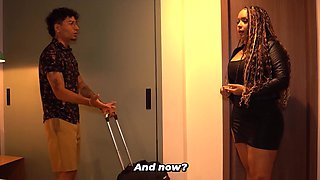My horny stepmom booked us a single hotel room to share a bed with me