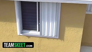 I Caught My Cute Little Blonde Neighbor Peeking! She Just Wanted to Ride My Cock