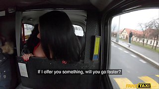 French MILF In Red Lingerie - Ania Kinski Deepthroating Long Dick in POV Reality Taxi Sex