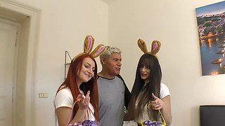 Katy Rose and Mia Trejsi shared a big cock in an intense scene.