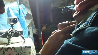 Busty granny sucks small cock and craves for a taste of cum