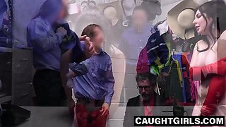 Thief Keira Croft gangbanged by officers and stepdad