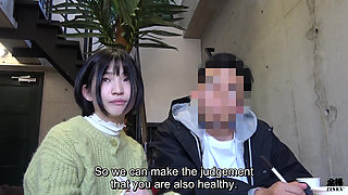 Pale and hairy Japanese girlfriend has sex in front of boyfriend