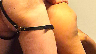 fucking from behind doggy style with a collar and cumshot on the ass