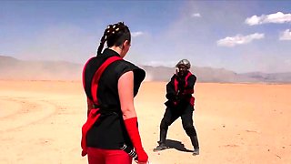 Busty brunette foot fetish and footjob in nylons