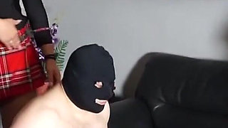 Sexy Schoolgirl Dommes Tease Masked Submissive Stud