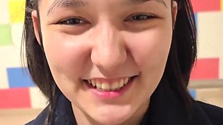 Playful teen swallows a huge hard wood before a pussy fuck