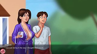 Summertime Saga #16: Stepmom Sees My Huge Cock and Wants to Suck It - Jazziuu Big Tits MILF