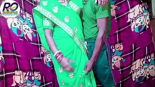 Indian Desi New Bride Bhabhi in Green Saree Blouse Fucked and Cock Sucking