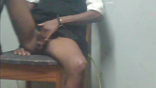 Black Teenager Play with Black Pussy in Her School Uniform on a Chair