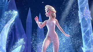 Stunning Nude Elsa Graceful and Elegant Sensual Poses in Her Magical Glowing Ice Palace Cinematic 3D Animation