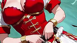 Golden Hall Fantasy! Green-haired Knight in Red-white Armor Kneeling, Teasing with Floating Magic Books - Divine Meets Carnal!