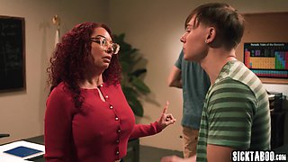 Big breast teacher fucks two students