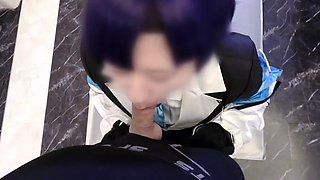 Smiling Double Peace Voluptuous H-chan Did It In Blue A