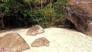 Sex on the deserted beach!! Amateur Brazilian teen sucked dick and taken cum in the face - amateur  sex video