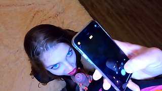 Unknown Artist 15 In Russian In Stockings On The Phone Camera Gives A Throat Blowjob To A D