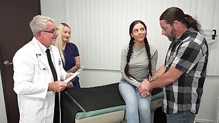 Two hot nurses Hadley Haze and Theodora Day give a deepthroat blowjob.