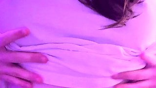 Amateur young brunette enjoys dildo on solo masturbation