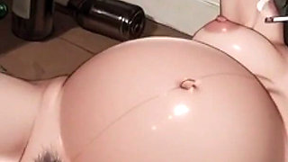 Smoking Pregnant Woman Bound Tight - Huge Belly & Wet Hairy Pregnant Pussy