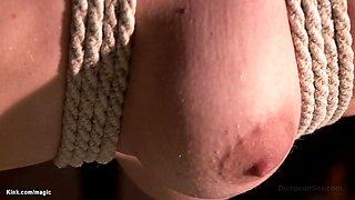 Blonde hogtied and mouth fucked