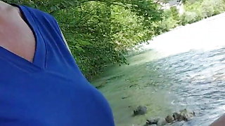 Public orgasm with squirt at river